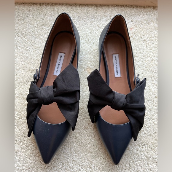 Tabitha Simmons Shoes - NWOT Tabitha Simmons Evangeline pointy toe decorative fabric bow leather flats